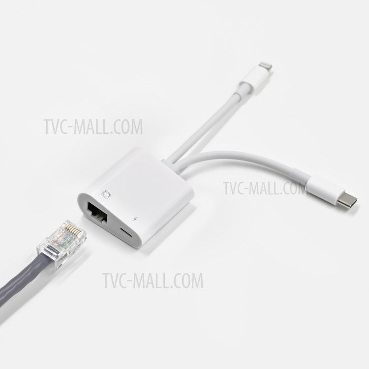 NK-1035 Pro 2 in 1 Type-C+8 Pin Male to RJ45+8 Pin Female Charging Adapter Cable Converter
