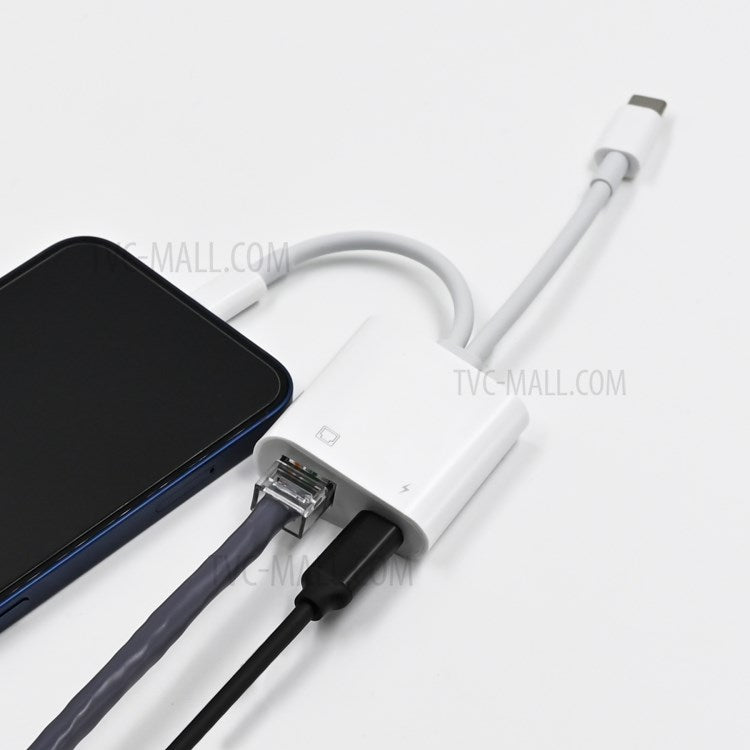 NK-1035 Pro 2 in 1 Type-C+8 Pin Male to RJ45+8 Pin Female Charging Adapter Cable Converter