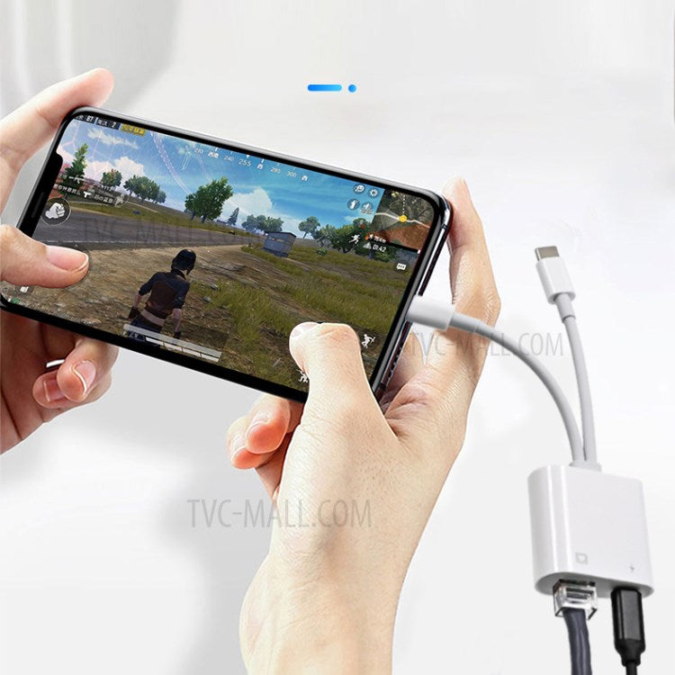 NK-1035 Pro 2 in 1 Type-C+8 Pin Male to RJ45+8 Pin Female Charging Adapter Cable Converter