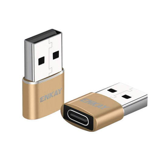 ENKAY HAT PRINCE ENK-AT105 USB Male to Type-C Female Adapter Connector Support Fast Charge Data Transfer - Gold