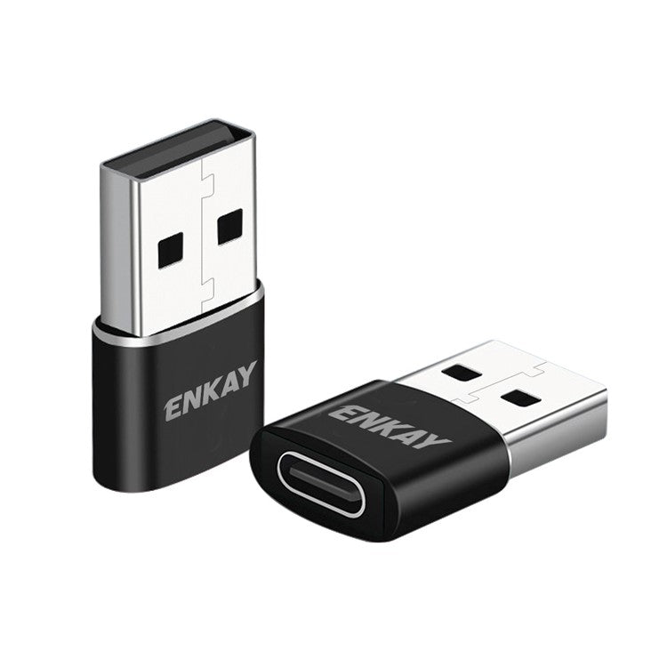 ENKAY HAT PRINCE ENK-AT105 USB Male to Type-C Female Adapter Connector Support Fast Charge Data Transfer - Black