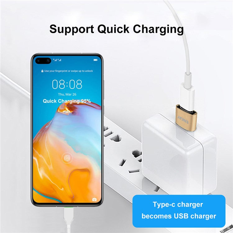 ENKAY HAT PRINCE ENK-AT105 USB Male to Type-C Female Adapter Connector Support Fast Charge Data Transfer - Black