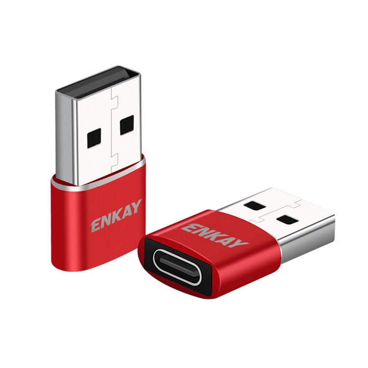 ENKAY HAT PRINCE ENK-AT105 USB Male to Type-C Female Adapter Connector Support Fast Charge Data Transfer - Red