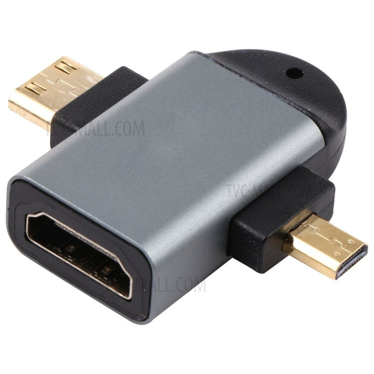 2-in-1 Mini HDMI Male + Micro HDMI Male to HDMI Female Gold Plated Connector Adapter