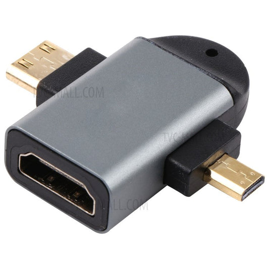 2-in-1 Mini HDMI Male + Micro HDMI Male to HDMI Female Gold Plated Connector Adapter