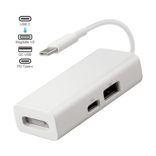 3-in-1 USB 3.1 Type-C to Compatible with MagSafe 1 / 2 Converter Magnetic Adapter for MacBook Pro Notebook Smartphone - White