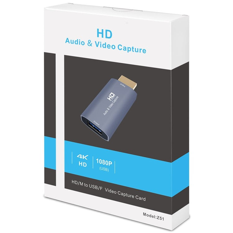 Z51 USB Female to 4K HDMI Male Audio Video Capture Card for Computer Live Streaming Broadcast
