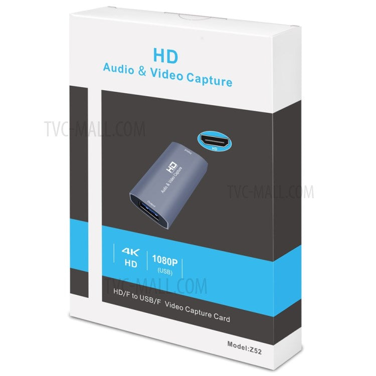 Z52 USB Female to 4K HDMI Female Computer Audio Video Capture Card for Live Streaming Broadcasting