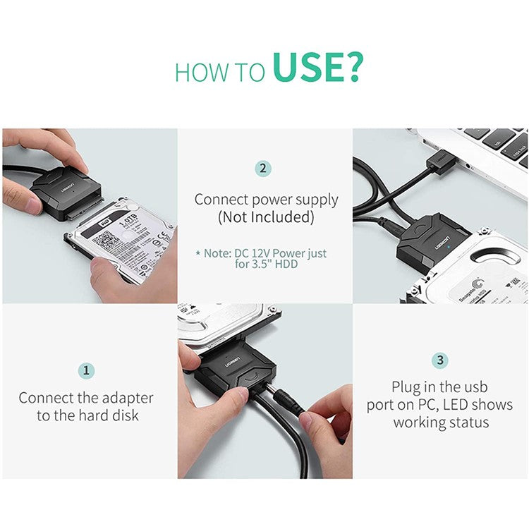 UGREEN 20231 SATA to USB 3.0 Adapter Cable for 3.5/2.5 Inches SSD HDD SATA III Hard Drive Disk Converter for Samsung Seagate WD Hitachi Toshiba