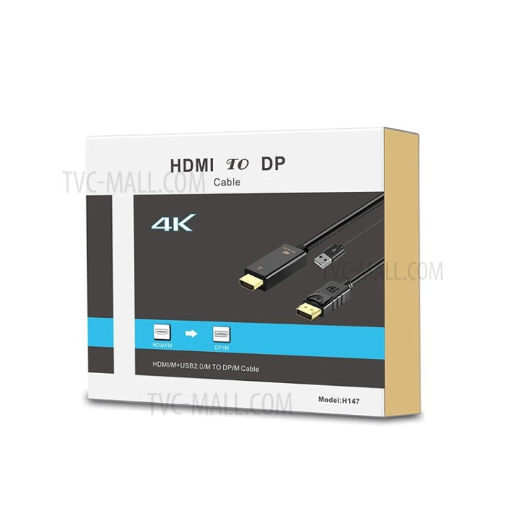 H147 HDMI+USB 2.0 Male to DisplayPort Male Converter HD Conversion Cable for Monitor Projector HDTV - 1.8m
