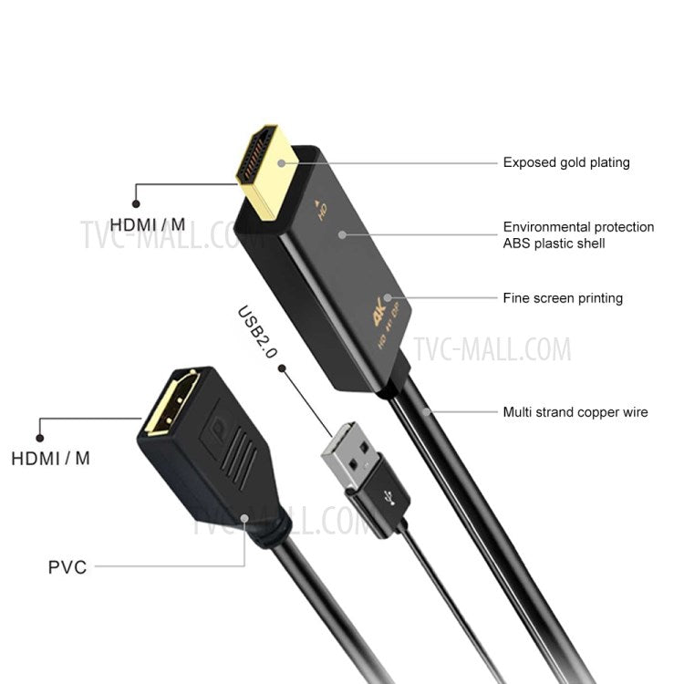 H146 HDMI+USB 2.0 Male to DisplayPort Female HD Conversion Cable - 25cm