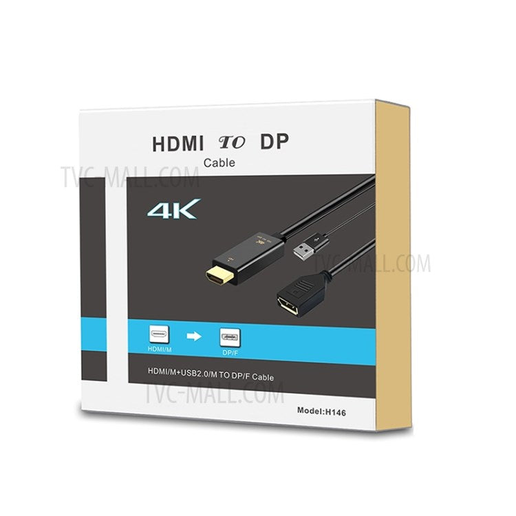 H146 HDMI+USB 2.0 Male to DisplayPort Female HD Conversion Cable - 25cm