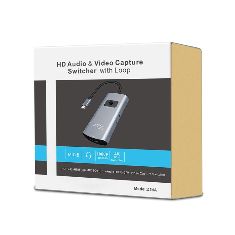 Z54A HDMI Output + 2 HDMI Input + Microphone + Audio to Type-C HD Video Audio Capture Switcher with Loop