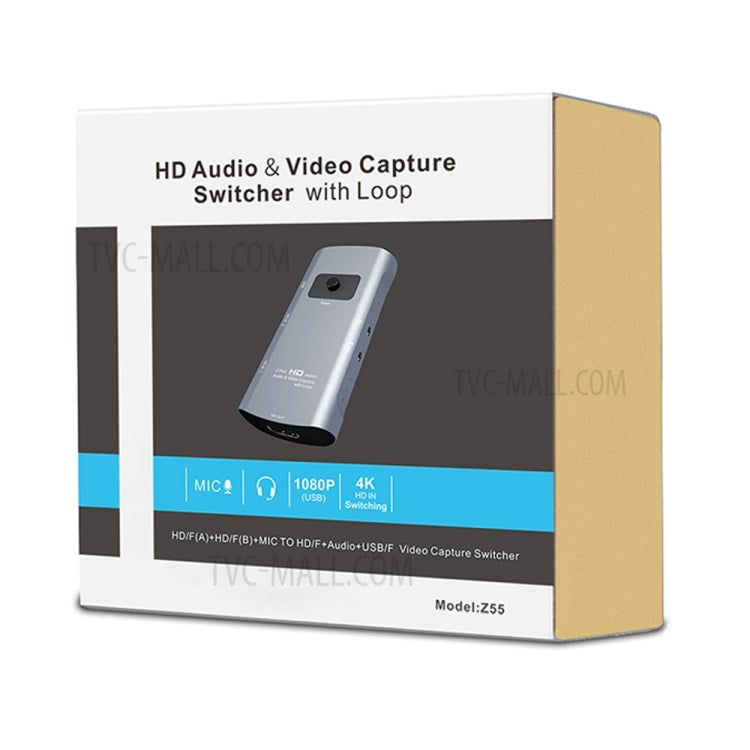Z55 HDMI 4K HD Video Audio Capture Switcher Support Microphone Input Local Loop