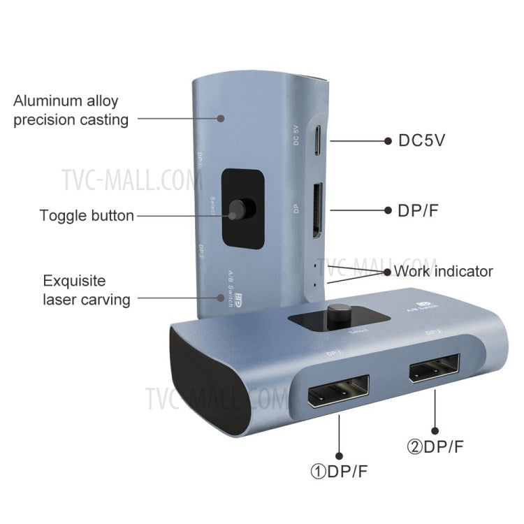 Z57 Dual DP Female to Type-C + DP Female 4K HD Two-way DP 1.2 Switcher