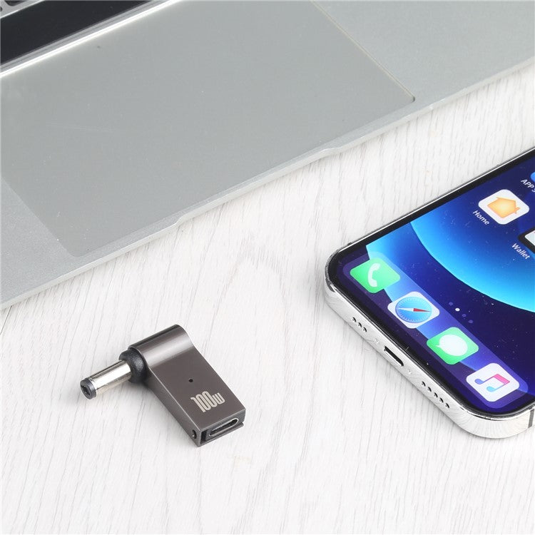 100W Type-C Female to DC 5.5x2.1mm Male Right Angle Laptop Fast Charging Converter Adapter