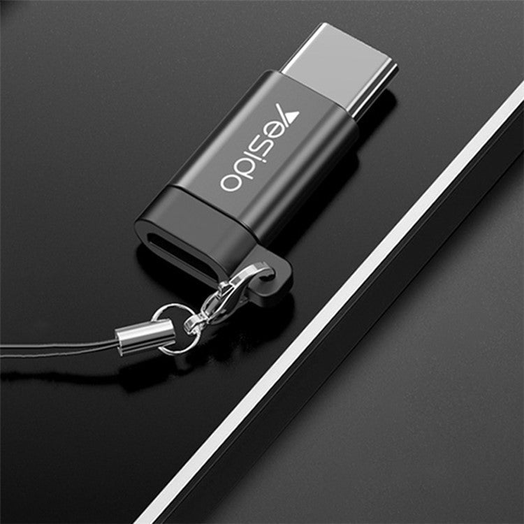 YESIDO GS04 Type-C Male to Micro USB Female OTG Connector Adapter with Keychain - Black
