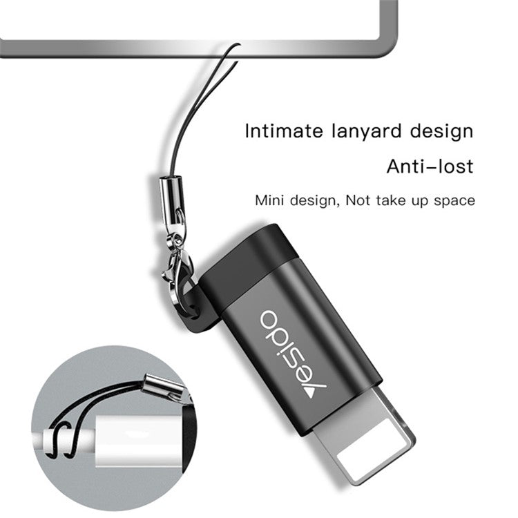 YESIDO GS05 Mini Lightning Male to Micro USB Female OTG Connector Adapter with Keychain - Black
