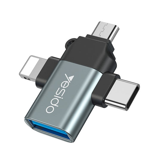 YESIDO GS15 3 In 1 OTG Adapter Type C/Micro/Lightning to USB 3.0 Data Transmit Converter for iPhone Tablet Hard Disk Drive