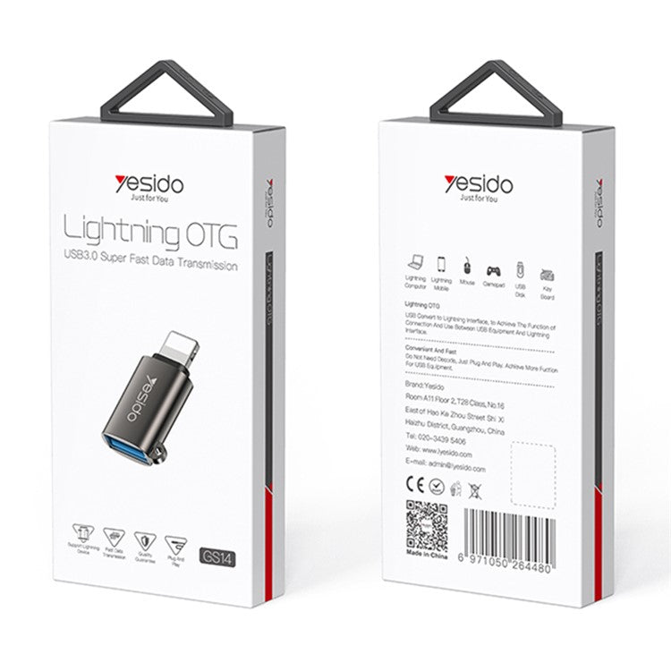 YESIDO GS14 Portable USB 3.0 Female to Lightning Male OTG Adapter for iPhone 12 11 Pro Xs Max XR X 8 7 6