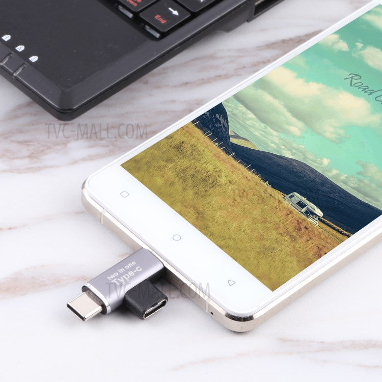 Type-C Female to Type-C Male + Micro USB Male 2-in-1 Mobile Phone Charging Adapter