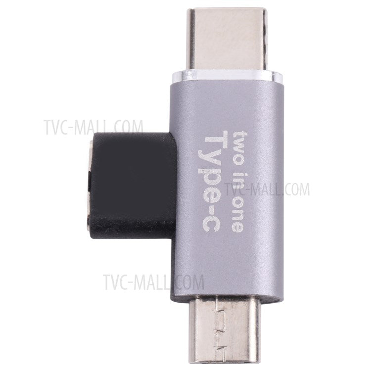 Type-C Female to Type-C Male + Micro USB Male 2-in-1 Mobile Phone Charging Adapter