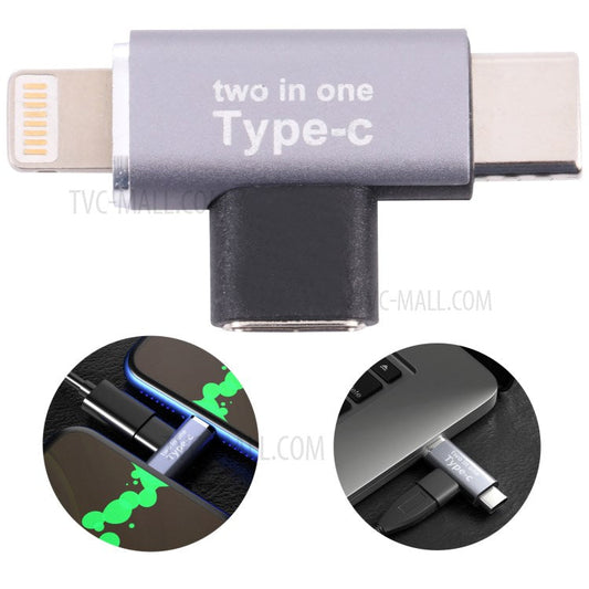 Type-C Female to Lightning Male + Type-C Male 2-in-1 Mobile Phone Tablet Charging Adapter