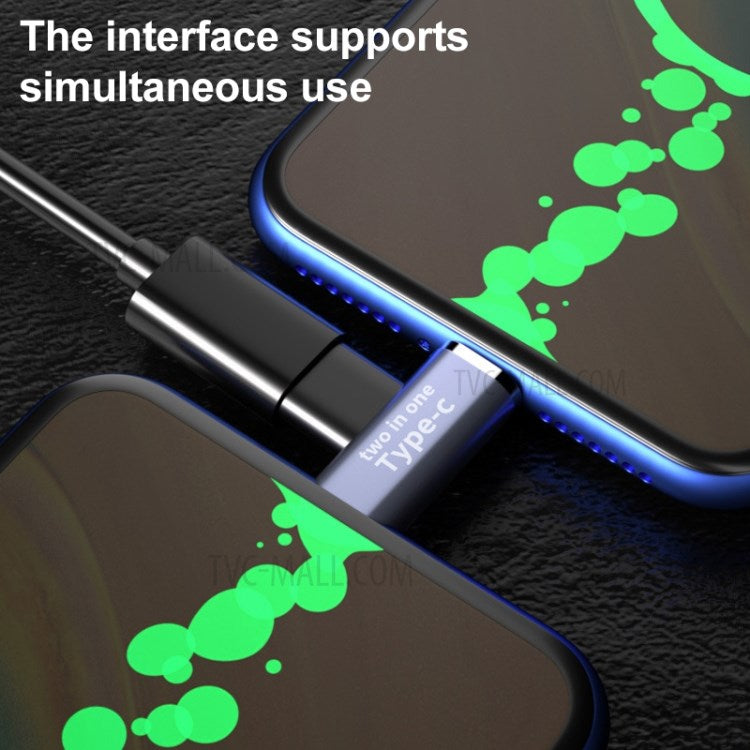 Type-C Female to Lightning Male + Type-C Male 2-in-1 Mobile Phone Tablet Charging Adapter