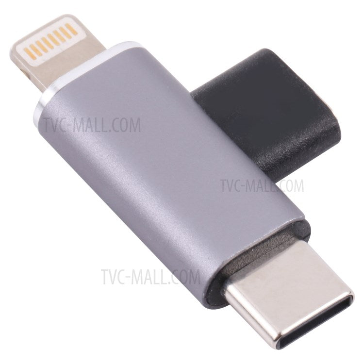 Type-C Female to Lightning Male + Type-C Male 2-in-1 Mobile Phone Tablet Charging Adapter