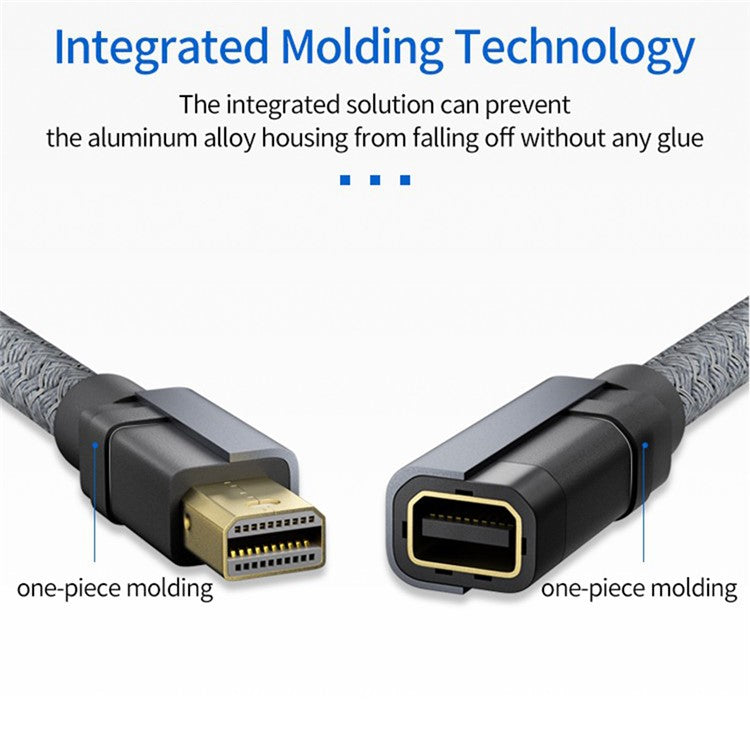 1m Mini DP Male to Female Cable Cord Braided DisplayPort Extension Cable Support 1080P@60Hz 4K@60Hz 2K@144Hz - Grey