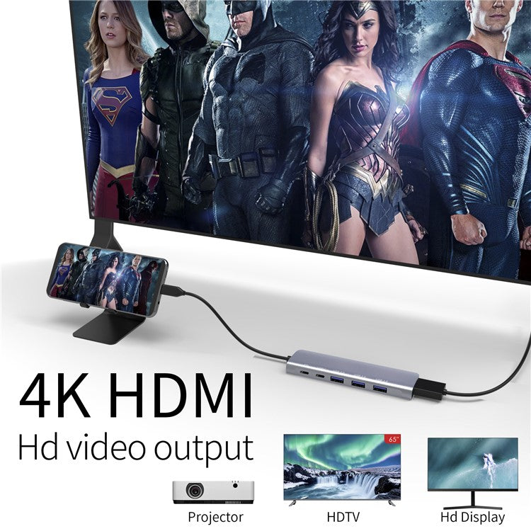 YSTC9038S 8 in 1 Portable USB C Hub Multi-function High-speed Data Sync Converter USB C to HDMI USB3.0 TF Card Adapter