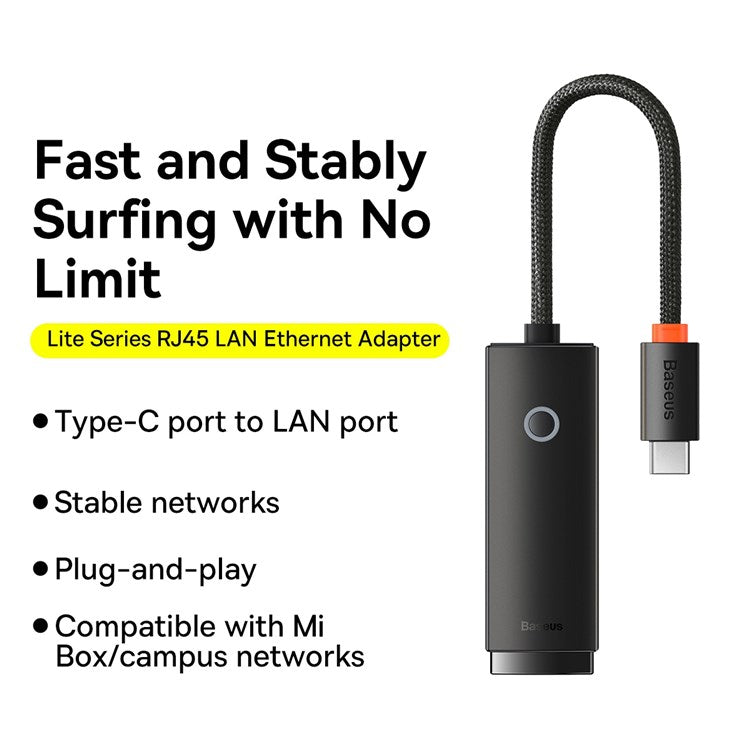 BASEUS Lite Series Type-C to RJ45 LAN Port 1000Mbps Ethernet Adapter - Black