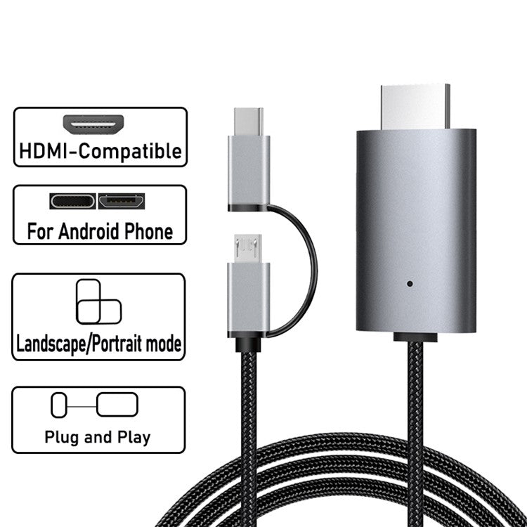 LD39 Micro USB + Type-C to HDMI-Compatible Cable HDTV TV Digital AV Adapter Cable 1080P for Android Phone