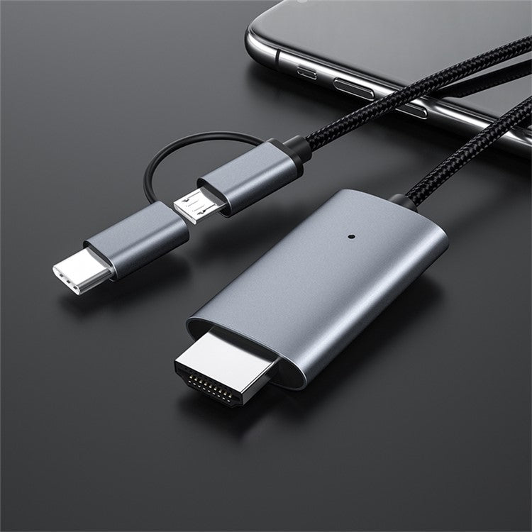 LD39 Micro USB + Type-C to HDMI-Compatible Cable HDTV TV Digital AV Adapter Cable 1080P for Android Phone
