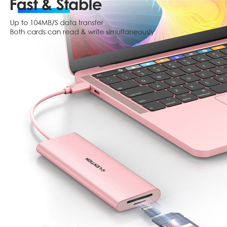LENTION C36bHCR Type-C Hub Converter to USB 3.0 Ports HD Video Output Port Card Reader Slots PD3.0 100W Charging - Rose Gold