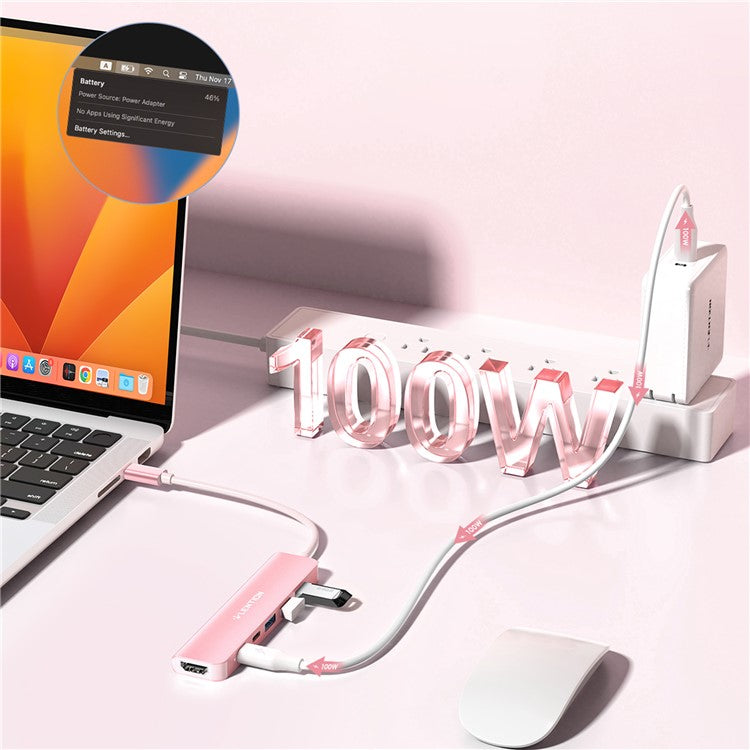 LENTION CE35sH Cloud Ala Series 6-in-1 USB-C Hub Adapter USB-C to 3 USB3.0 + HD 4K / 30Hz  + PD3.0 + USB-C Docking Station - Rose Gold