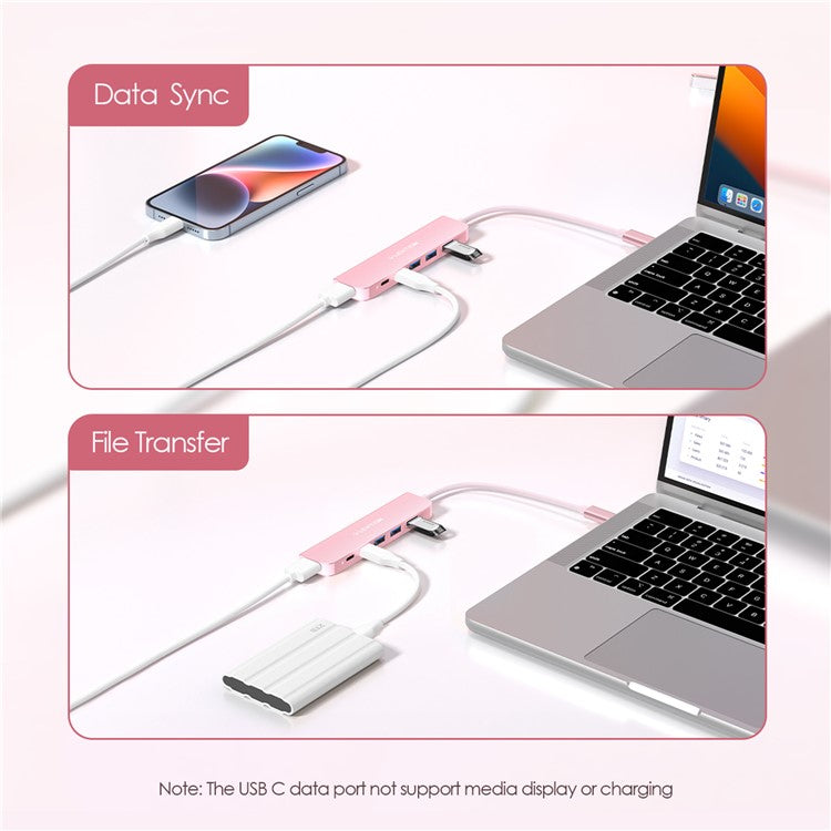 LENTION CE35sH Cloud Ala Series 6-in-1 USB-C Hub Adapter USB-C to 3 USB3.0 + HD 4K / 30Hz  + PD3.0 + USB-C Docking Station - Rose Gold