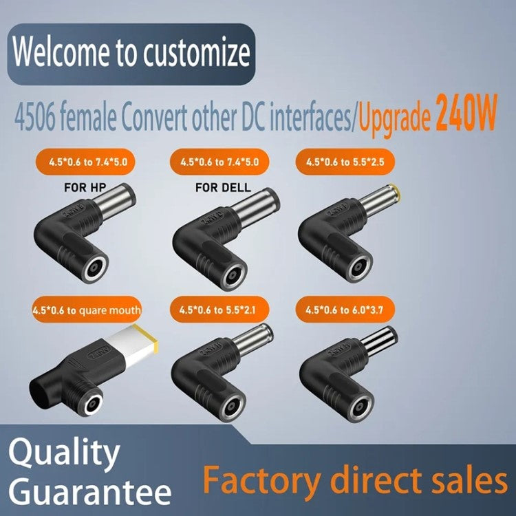 DC Power Adapter Plug 4.5x0.6mm Female to 6.0x3.7mm Male Converter DC 240W Connector for Laptop Computer