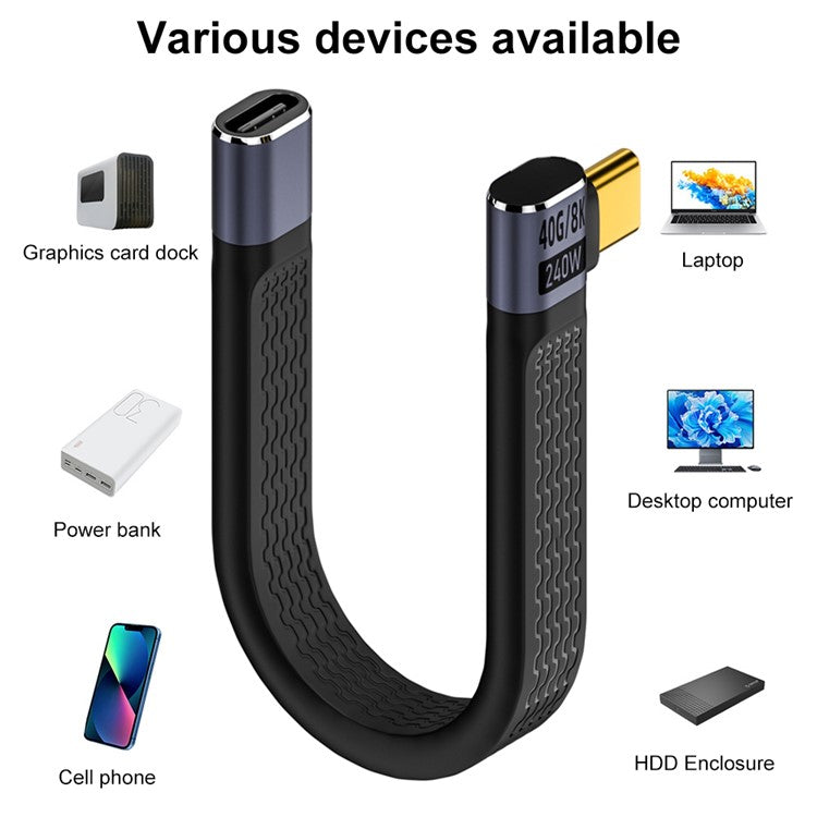 240W Fast Charging USB Type-C Male to Female Elbow FPC Soft Wire 40Gbps Data Cable