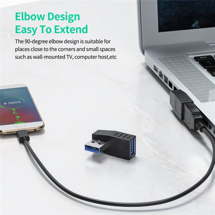 ENKAY HAT PRINCE 2Pcs Right Angle Converter USB 3.0 Male to Female 90 Degree Adapter - Left+Right Angle