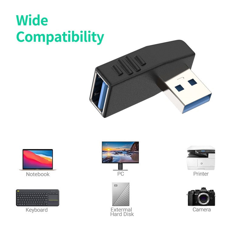ENKAY HAT PRINCE 2Pcs Right Angle Converter USB 3.0 Male to Female 90 Degree Adapter - Left+Right Angle
