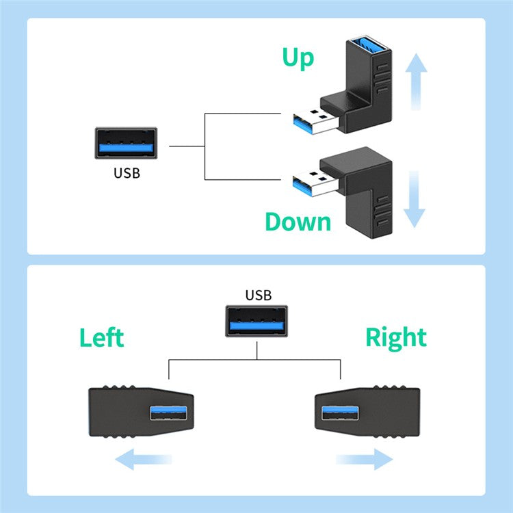 ENKAY HAT PRINCE 2Pcs Right Angle Converter USB 3.0 Male to Female 90 Degree Adapter - Left+Right Angle