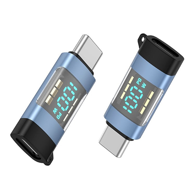 USB 3.1 Type-C to Type-C Male to Female Converter OTG Adapter with Digital Display - Blue