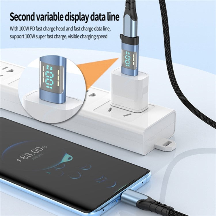 USB 3.1 Type-C to Type-C Male to Female Converter OTG Adapter with Digital Display - Blue