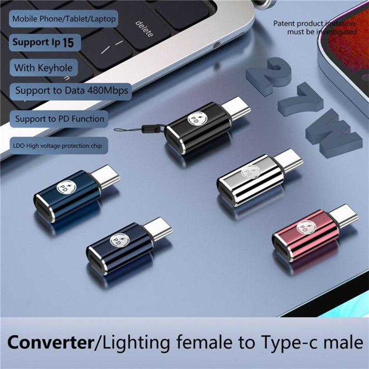 PD 27W Type-C Male to iP 8-Pin Female Fast Data Transmission Adapter for Iphone, Ipad, MacBook - Glossy Grey