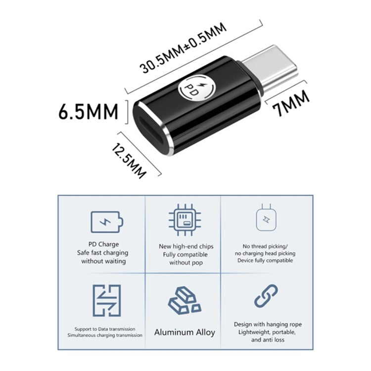 PD 27W Type-C Male to iP 8-Pin Female Fast Data Transmission Adapter for Iphone, Ipad, MacBook - Glossy Grey