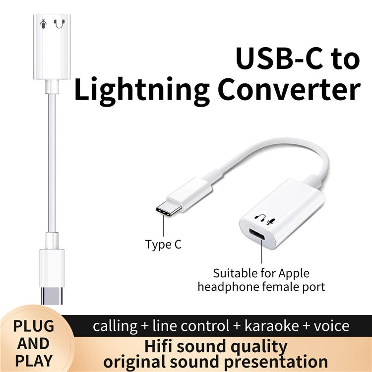 USB-C to iP Headphone Converter for iPhone 15 Series Huawei Samsung Xiaomi LG Type-C Headset Adapter