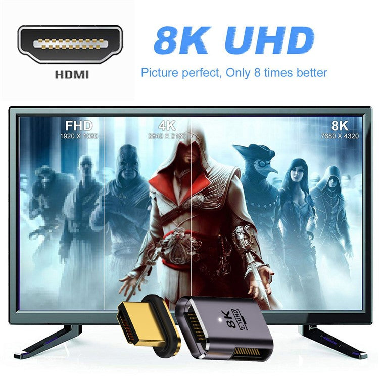 Right-Angled 48Gbps Converter UHD HDTV Magnetic HDMI 2.1 Adapter Supports 8K 60Hz High Resolution