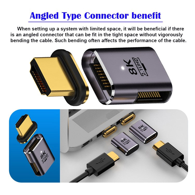 Right-Angled 48Gbps Converter UHD HDTV Magnetic HDMI 2.1 Adapter Supports 8K 60Hz High Resolution