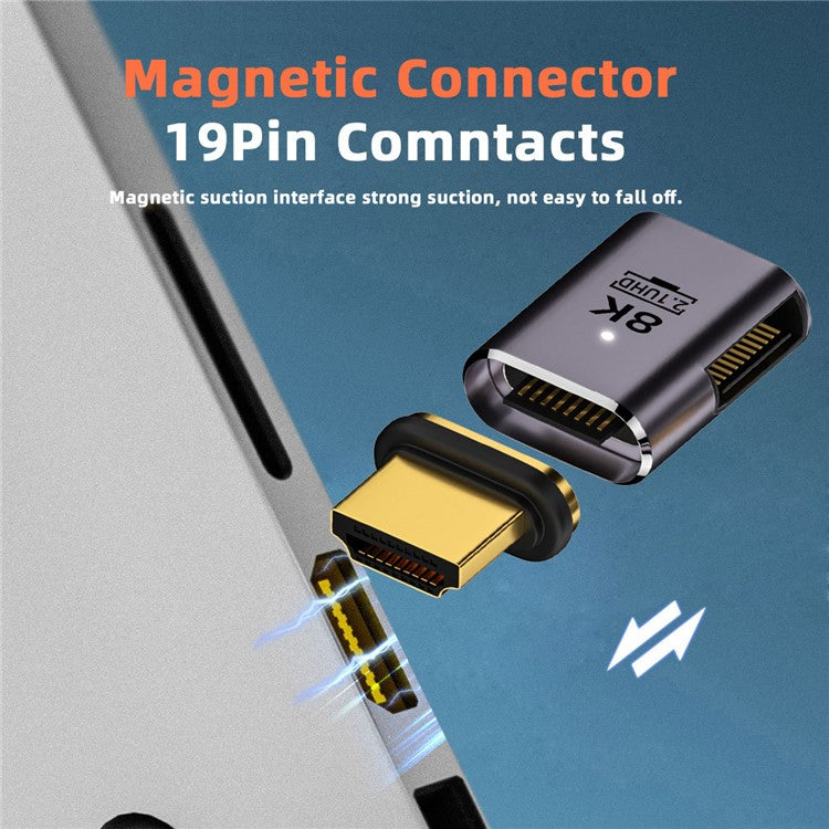 Right-Angled 48Gbps Converter UHD HDTV Magnetic HDMI 2.1 Adapter Supports 8K 60Hz High Resolution